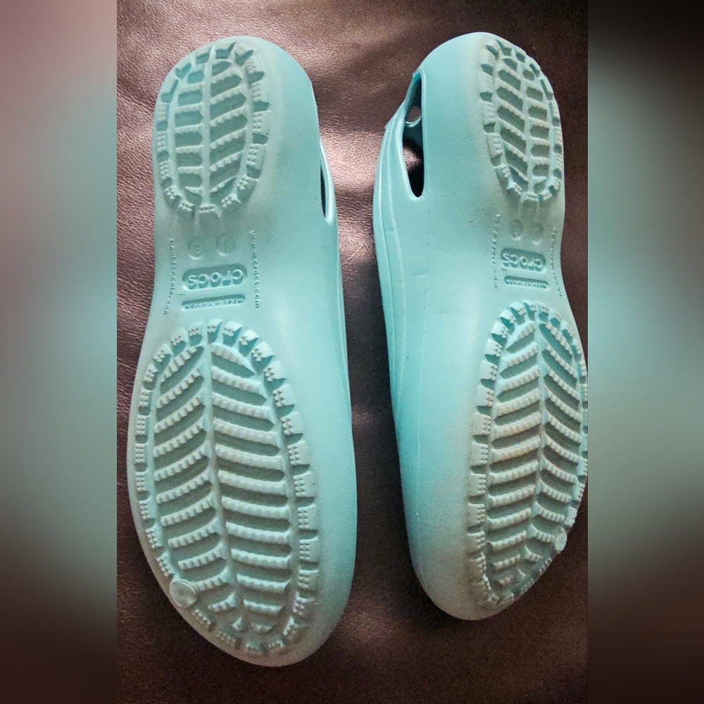 Crocs Ballet Flat Shoes Girls Kids Size J3‎ Kadee Slip On Comfort Teal Blue EUC - Picture 3 of 8